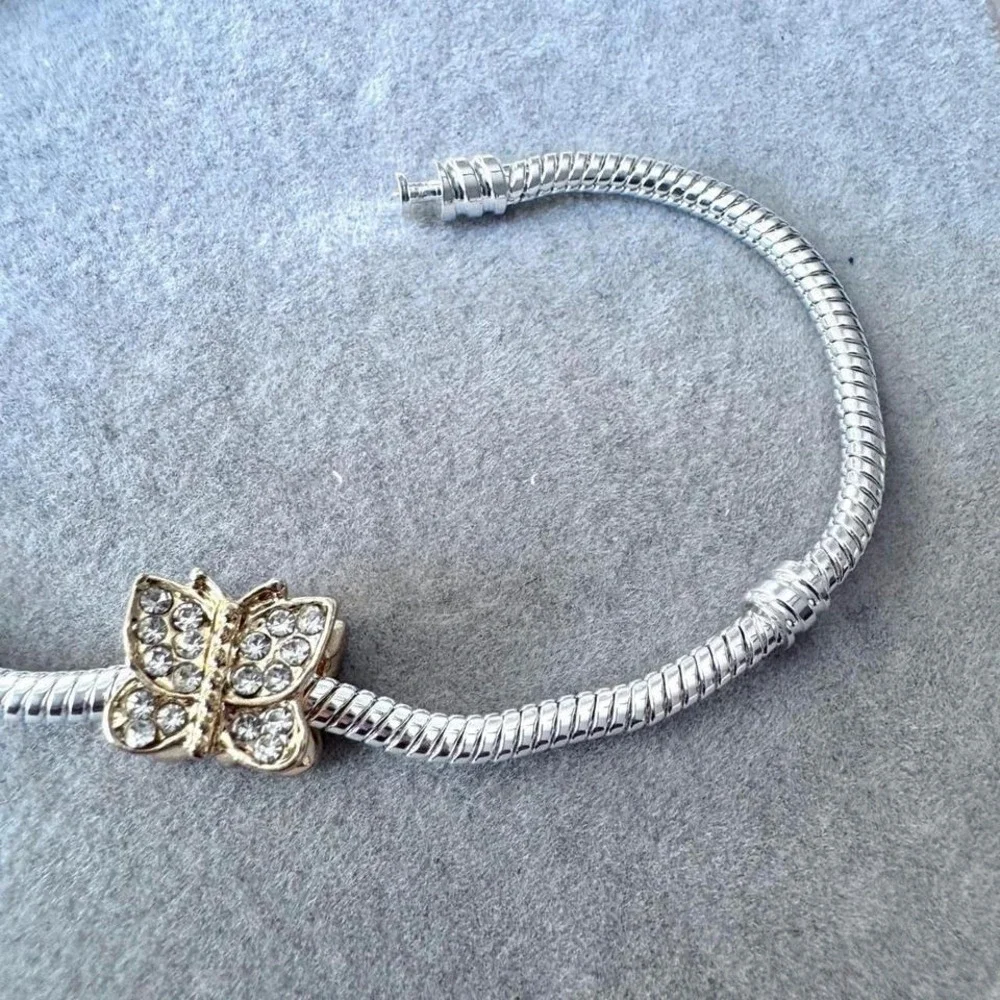 Gold Rhinestone Tone Crystal Butterfly European Bead Charm fits PANDORA